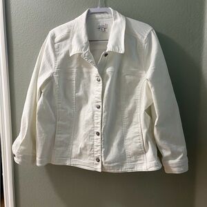 Denim&Co Cream White Button-Front Jean Jacket